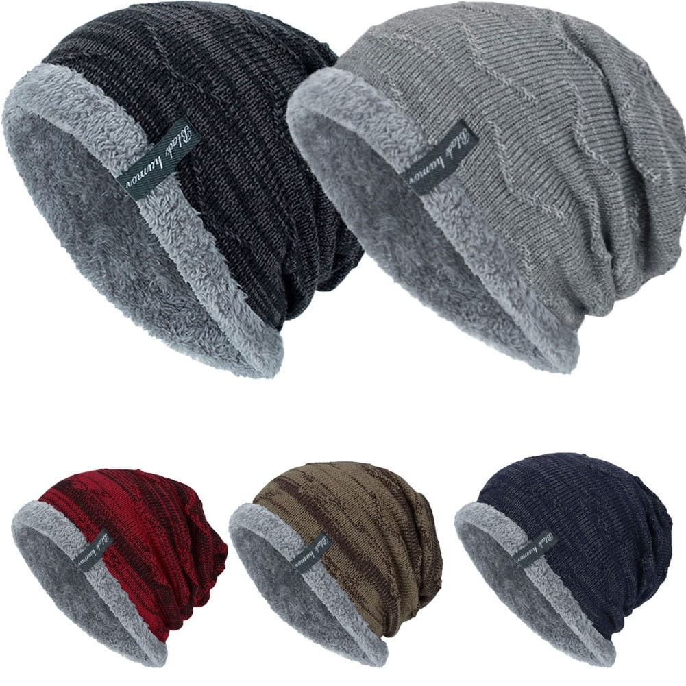 Unisex Fleece Knit Winter Ski Baggy Beanie Slouchy Cuff Cap Solid Hat Skull